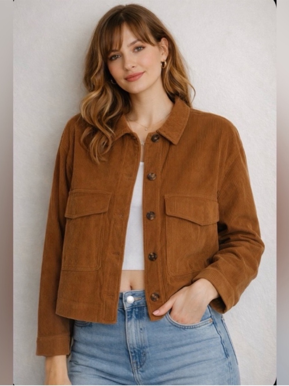 Anthropology Avec Les Filles Minimalist Baggy 90s Brown Corduroy Utility Jacket